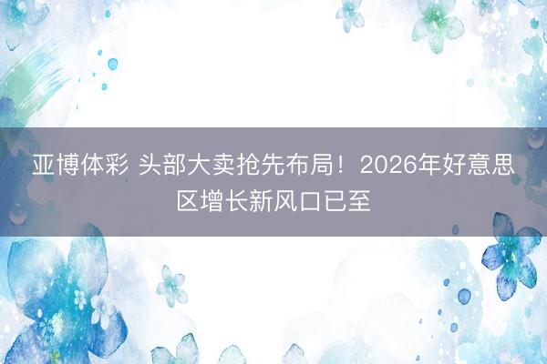 亚博体彩 头部大卖抢先布局！2026年好意思区增长新风口已至